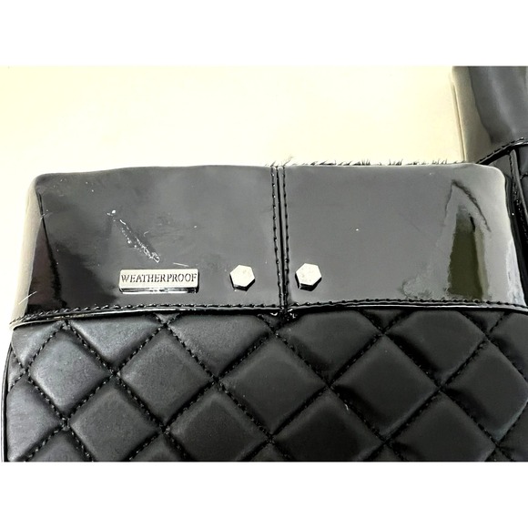 Weatherproof NWT Tall Boot Water Proof Black Patent Quilted Man Made Zipper 8.5 - Picture 3 of 7